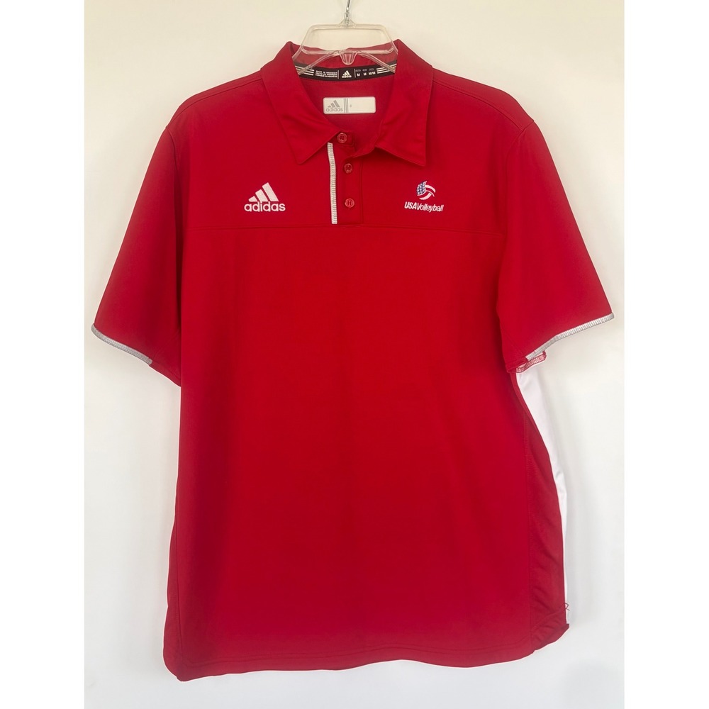 Adidas USA Volleyball Climacool Polo Shirt Mens Medium Red Short Sleeve Team USA
